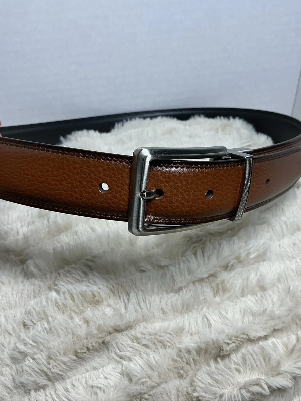 Men’s Classic Brown Bonded Leather Dress Belt Size 32/80 Silver Buckle NWOT